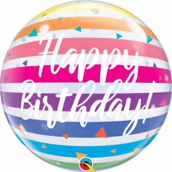 Bubble-Ballon "Happy Birthday bunte Streifen"