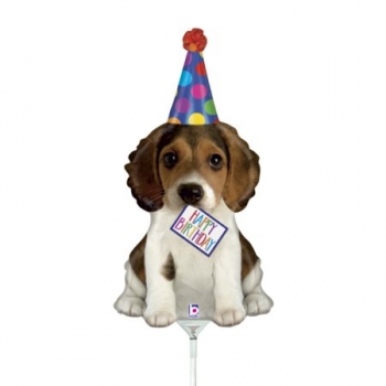 Mini-Folienballon "Happy Birthday Hund mit Partyhut"