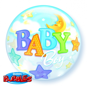 Bubble-Ballon "Baby Boy Mond & Sterne" (heliumgefüllt)