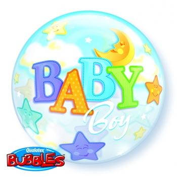 Bubble-Ballon "Baby Boy" Mond & Sterne (heliumgefüllt)