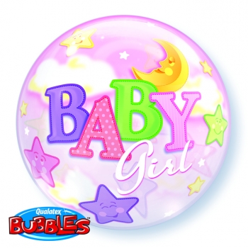 Bubble-Ballon "Baby Girl Mond & Sterne" (heliumgefüllt)