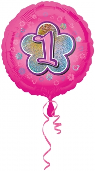 Folienballon  "1", Pink mit Glitzereffekt (heliumgefüllt)