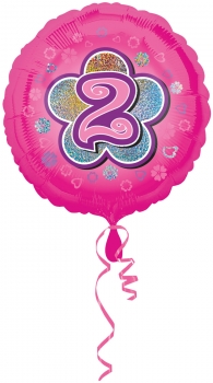 Folienballon  "2", Pink mit Glitzereffekt (heliumgefüllt)