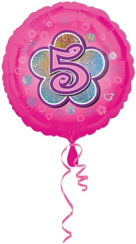 Folienballon  "5", Pink mit Glitzereffekt (heliumgefüllt)