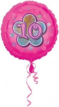 Folienballon  "10", Pink mit Glitzereffekt (heliumgefüllt)