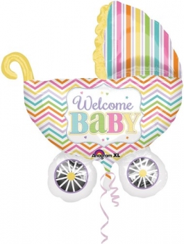 XXL-Folienballon "Welcome Baby - Kinderwagen", (heliumgefüllt)