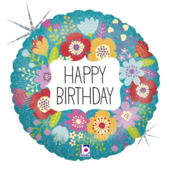 Mini-Folienballon "Happy Birthday Wildflowers, rund