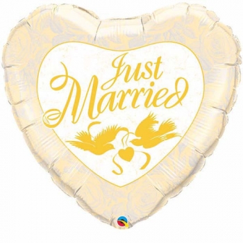 Folienballon "Just Married, Tauben gold", (heliumgefüllt)