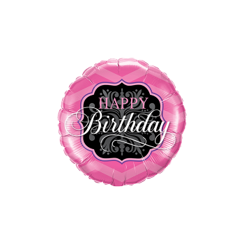 Mini-Folienballon "Happy Birthday pink-schwarz"