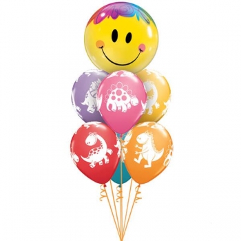 Ballonbouquet Smile - Bubble-Ballon "Smiley" mit 6 Latexballons (heliumgefüllt)