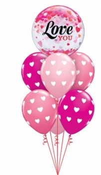 Ballonbouquet Liebe - Bubble-Ballon "Love you" mit 6 Latexballons (heliumgefüllt)