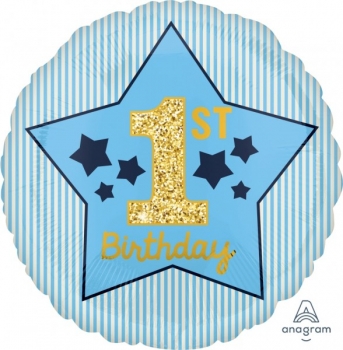 Folienballon "1st Birthday" blau-gold