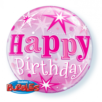 Bubble-Ballon "Happy Birthday pink" (heliumgefüllt)