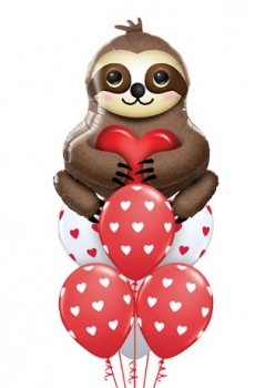 Ballonbouquet Liebe -  XXL-Folienballon "Sloth mit Herzen" (heliumgefüllt)