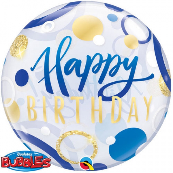 Bubble-Ballon "Happy Birthday, blau"