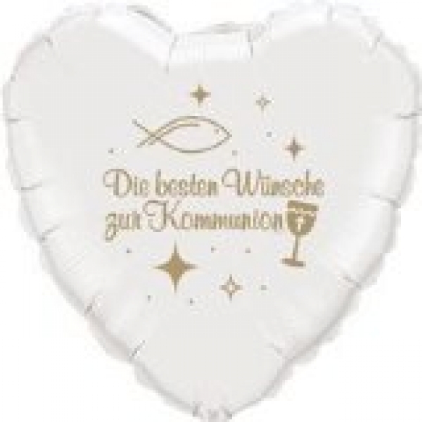 Folienballon "Die besten Wünsche zur Kommunion", weiss-gold (heliumgefüllt)